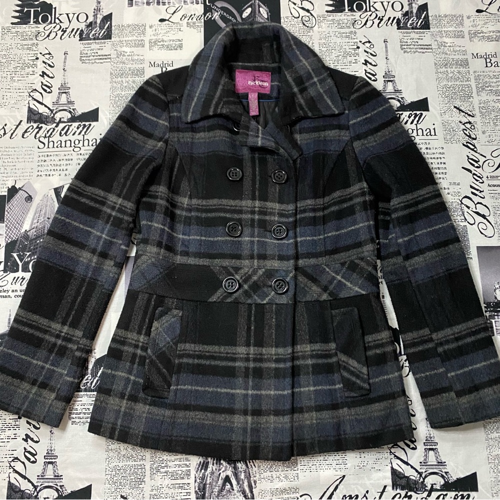 Epic Threads 2010 girls XL wool blend plaid button up winter jacket coat